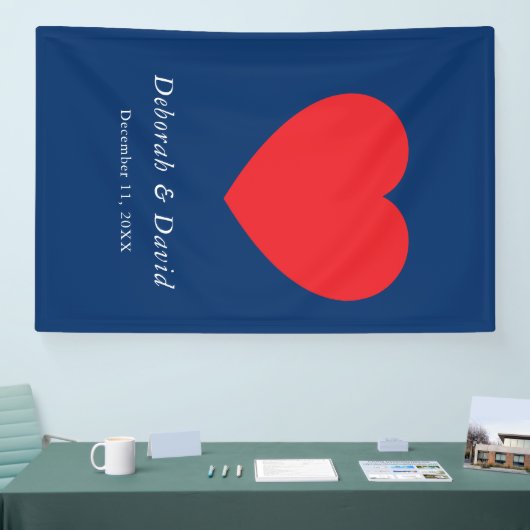 Red Heart Blue Modern Minimalist Wedding Spandoek (Beurs)