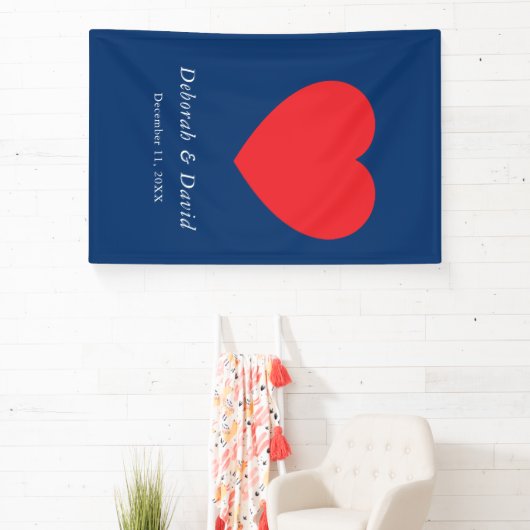 Red Heart Blue Modern Minimalist Wedding Spandoek (Insitu)