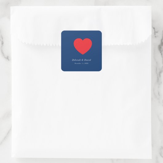Red Heart Blue Modern Minimalist Wedding Vierkante Sticker (Tas)