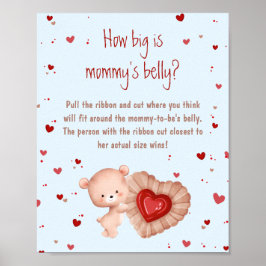 Red Heart Boy Baby shower Hoe groot is de buik van Poster