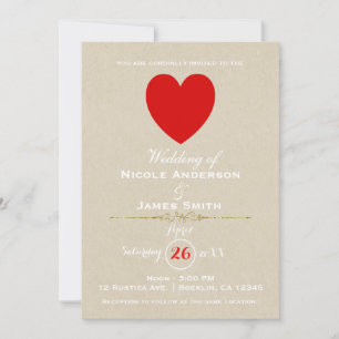 Red Heart Brown Kraft Valentijn Modern Wedding Kaart