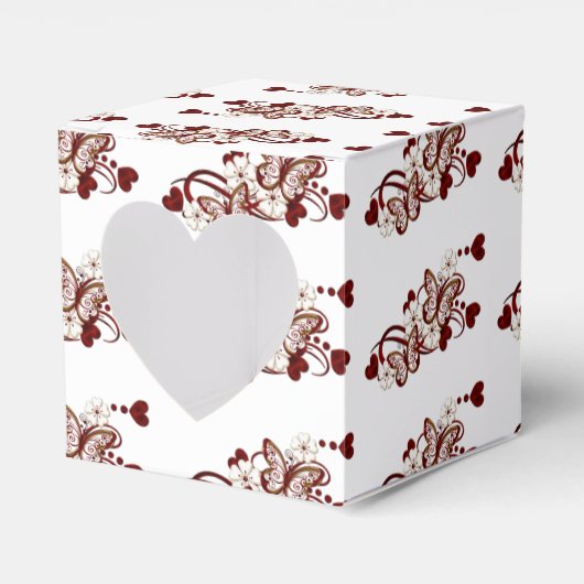 Red Heart Butterflies Pattern Heart Favor Box Bedankdoosjes (Voorkant Zijde)
