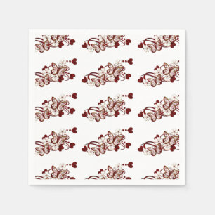 Red Heart Butterflies Pattern Napkins Servetten