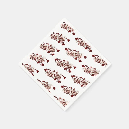 Red Heart Butterflies Pattern Napkins Servetten (Hoek)
