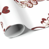 Red Heart Butterflies Pattern Wrapping Paper Cadeaupapier (Rol Hoek)
