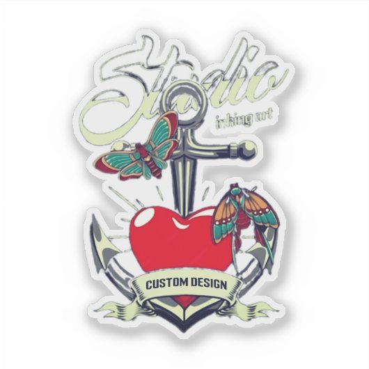 Red Heart & Butterflies Studio Inking Art Sticker (Voorkant)