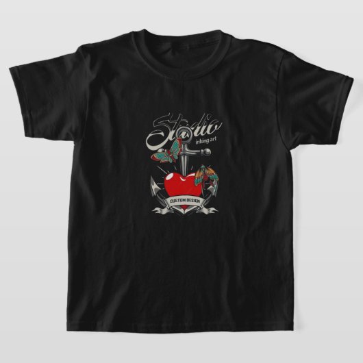 Red Heart & Butterflies Studio Inking Art T-shirt (Laagn)