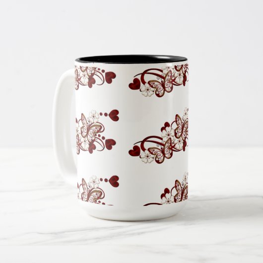 Red Heart Butterflies Tiled Pattern Mok (Voorkant links)