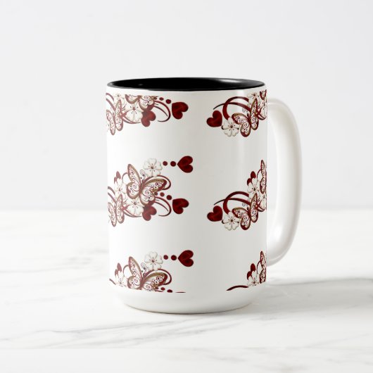 Red Heart Butterflies Tiled Pattern Mok (Voorkant rechts)