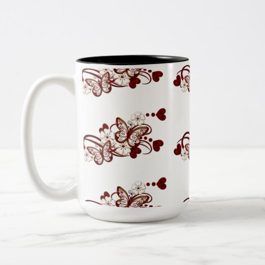 Red Heart Butterflies Tiled Pattern Mok (Links)