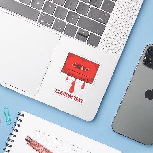 Red Heart Cassette Sticker (Laptop met iPhone)