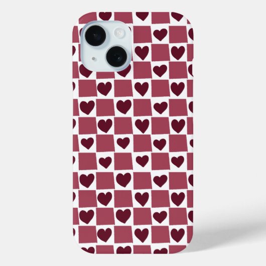 Red Heart Checkerboard Pattern Case-Mate iPhone Case (Achterkant)