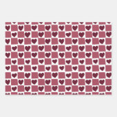 Red Heart Checkerboard Pattern Inpakpapier Vel (Voorkant 3)