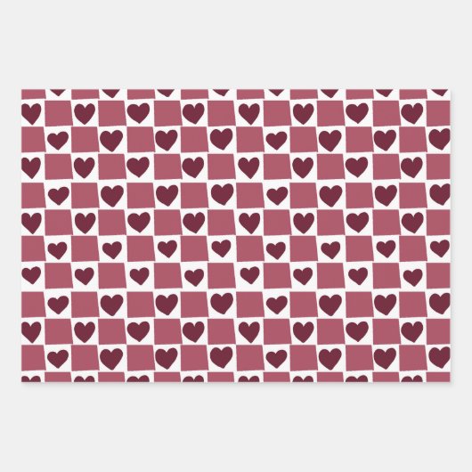 Red Heart Checkerboard Pattern Inpakpapier Vel (Voorkant 2)