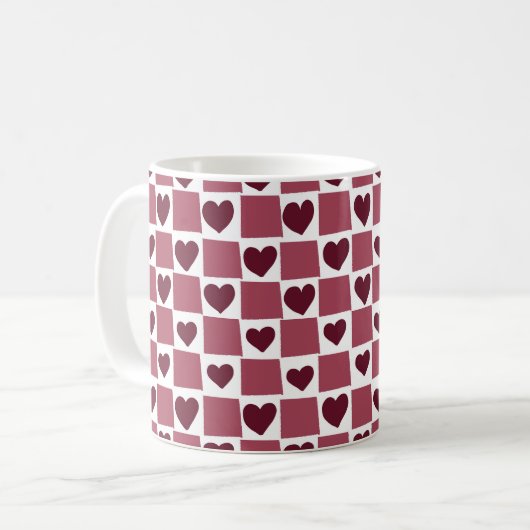Red Heart Checkerboard Pattern Koffiemok (Voorkant links)