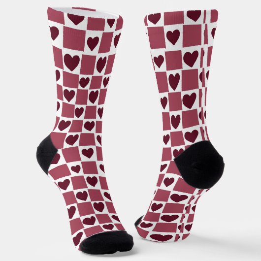 Red Heart Checkerboard Pattern Sokken (Gebogen)