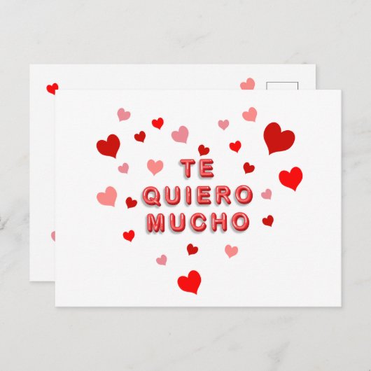 Red Heart Confetti Te Quiero Mucho 3d Letters Briefkaart (Voorkant / Achterkant)
