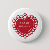 Red Heart Custom Name I Love Button (Voorkant)