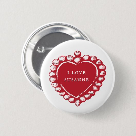 Red Heart Custom Name I Love Button (Voorkant /achterkant)