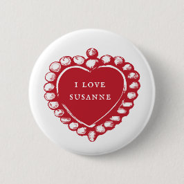 Red Heart Custom Name I Love Button
