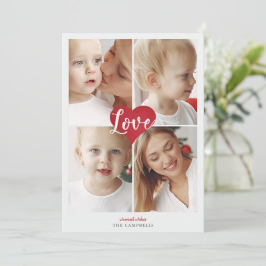 Red Heart Cute Love Foto Valentine Day Feestdagenkaart (Staand voorkant)