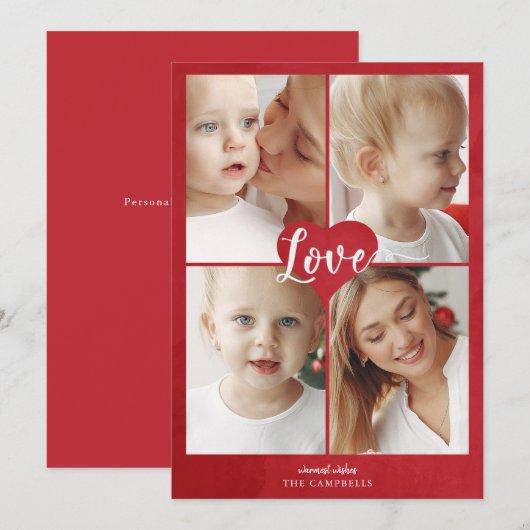 Red Heart Cute Love Foto Valentine Day Holiday Ca Feestdagenkaart (Voorkant / Achterkant)