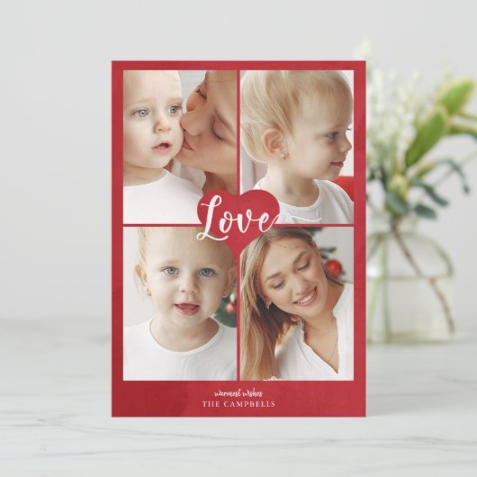 Red Heart Cute Love Foto Valentine Day Holiday Ca Feestdagenkaart (Staand voorkant)