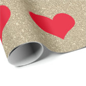 Red Heart Cute Valentijnsdag Rustic Gold Glitter Cadeaupapier (Rol Hoek)