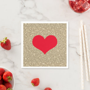 Red Heart Cute Valentijnsdag Rustic Gold Glitter Servet