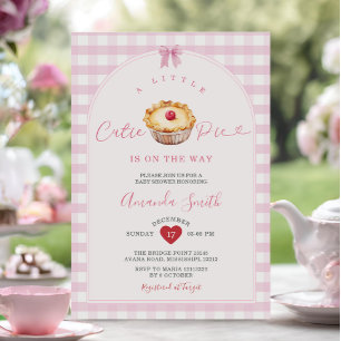 Red Heart Cutie Pie Pink Gingham Baby shower Kaart