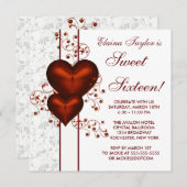Red Heart Damask Sweet 16 Verjaardagsfeest Kaart (Voorkant / Achterkant)
