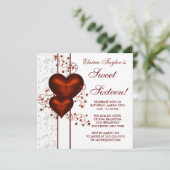 Red Heart Damask Sweet 16 Verjaardagsfeest Kaart (Staand voorkant)