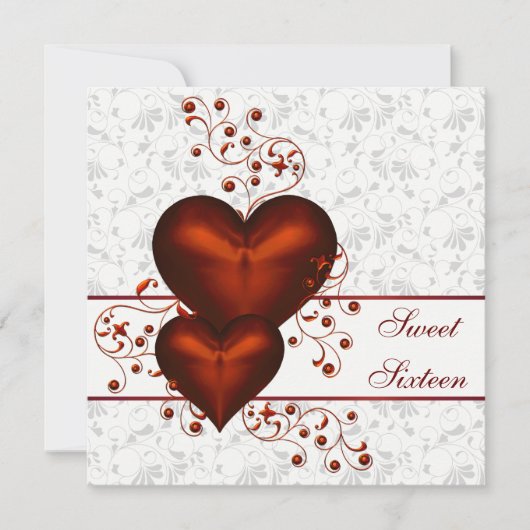 Red Heart Damask White Sweet Sixteen Kaart (Voorkant)
