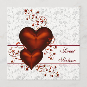 Red Heart Damask White Sweet Sixteen Kaart