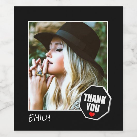 Red Heart Dank u, aangepaste foto - gepersonalisee Wijn Etiket (Enkel label)