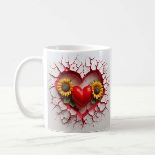 Red Heart Design met gele zonnebloemen en scheuren Koffiemok (Links)