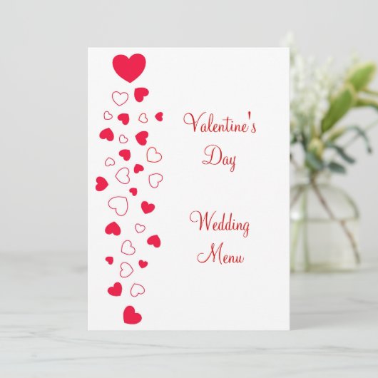 Red Heart Design Valentijnsdag bruiloft Menu (Staand voorkant)