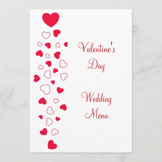 Red Heart Design Valentijnsdag bruiloft Menu (Voorkant)