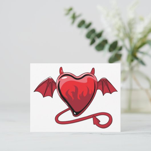 Red Heart Devil Horns Love Hearts Briefkaart (Staand voorkant)