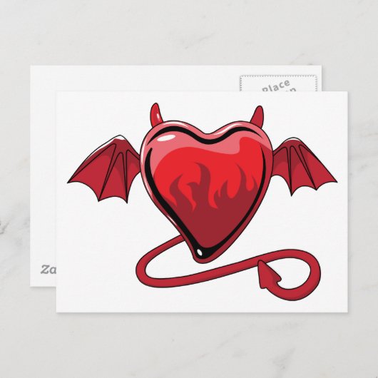 Red Heart Devil Horns Love Hearts Briefkaart (Voorkant / Achterkant)