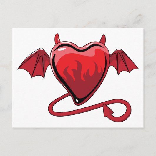 Red Heart Devil Horns Love Hearts Briefkaart (Voorkant)