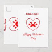 Red heart dog cat paw happy Valentine's day name Briefkaart (Voorkant / Achterkant)