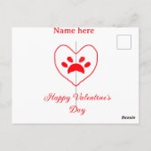 Red heart dog cat paw happy Valentine's day name Briefkaart (Achterkant)