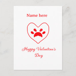 Red heart dog cat paw happy Valentine's day name  Briefkaart