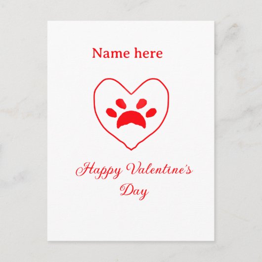 Red heart dog cat paw happy Valentine's day name Briefkaart (Voorkant)