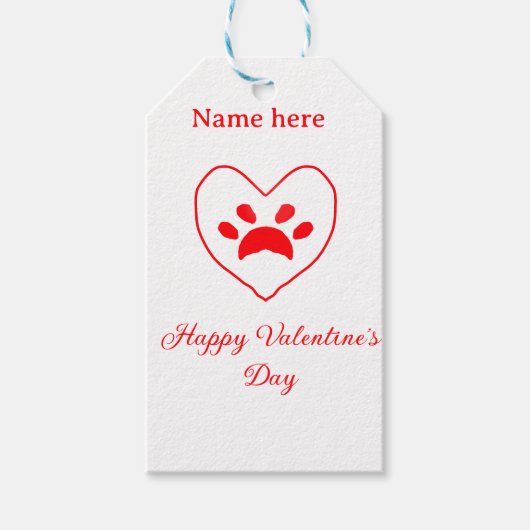 Red heart dog cat paw happy Valentine's day name  Cadeaulabel (Voorkant)
