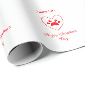 Red heart dog cat paw happy Valentine's day name  Cadeaupapier (Rol Hoek)