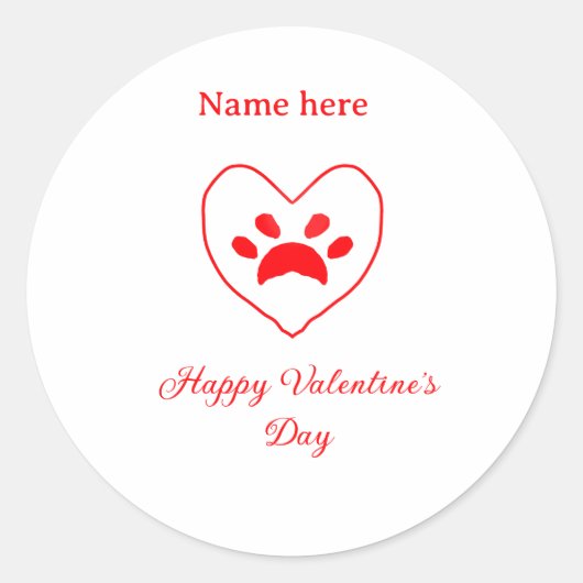 Red heart dog cat paw happy Valentine's day name  Ronde Sticker (Voorkant)
