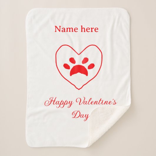 Red heart dog cat paw happy Valentine's day name Sherpa Deken (Voorkant)