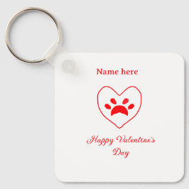 Red heart dog cat paw happy Valentine's day name  Sleutelhanger